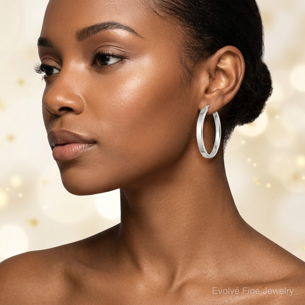 Sterling Silver Polished 4.75mm Oval Hoop Earrings - Model Shot