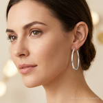 Sterling Silver Tapered 3mm Oval Hoop Earrings - Model Shot