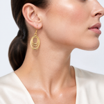 Sterling Silver Flash Gold-plated Polished Triple Oval Dangle Earrings - Model Shot