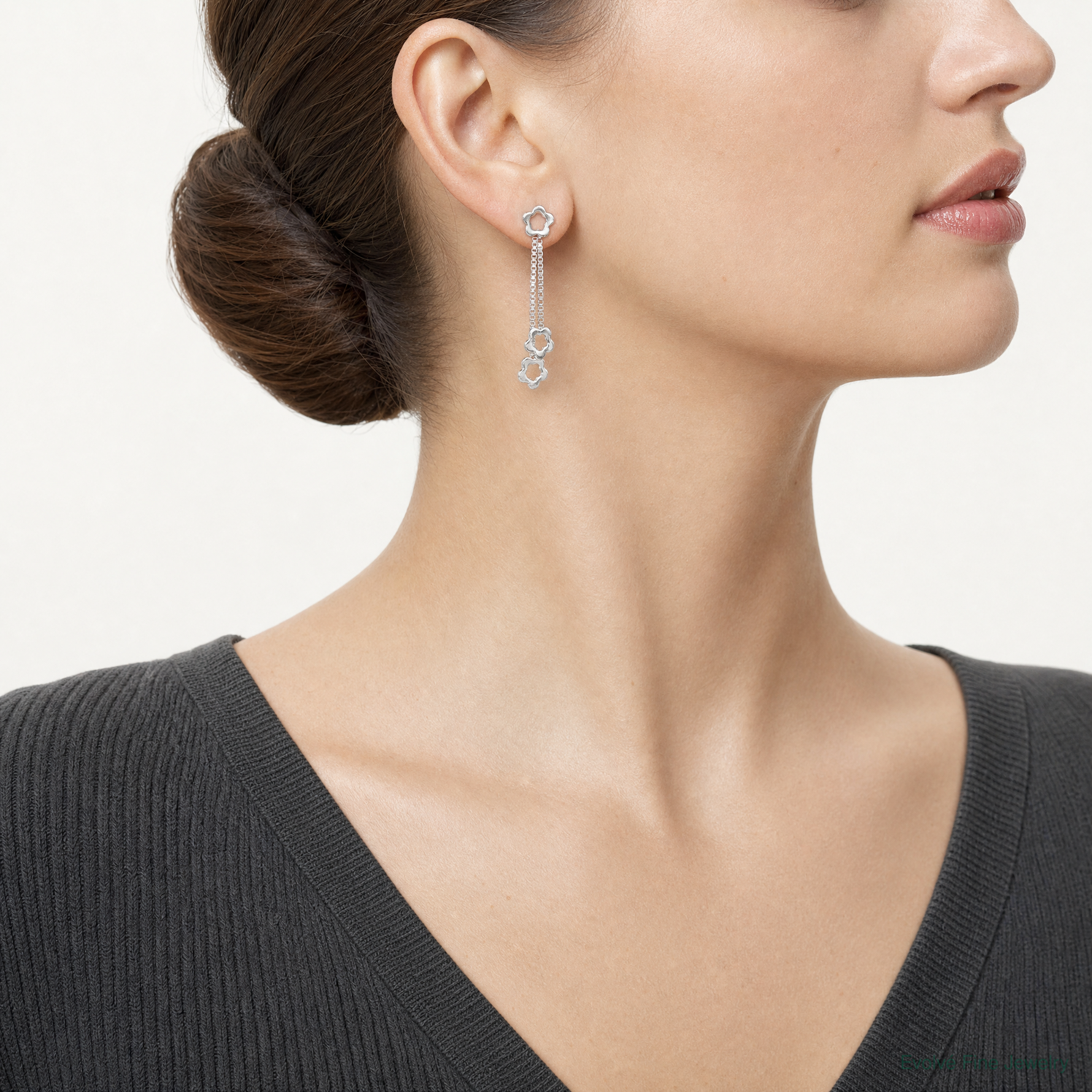 Sterling Silver Flower Dangle Earrings - Model Shot