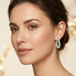 Sterling Silver Polished Filigree Oval Hoop Earrings - Model Shot