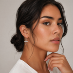 Sterling Silver Polished Budded Cross Dangle Earrings - Model Shot