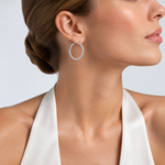 Sterling Silver Rhodium-plated 2mm Diamond Cut Hoop Earrings - Model Shot