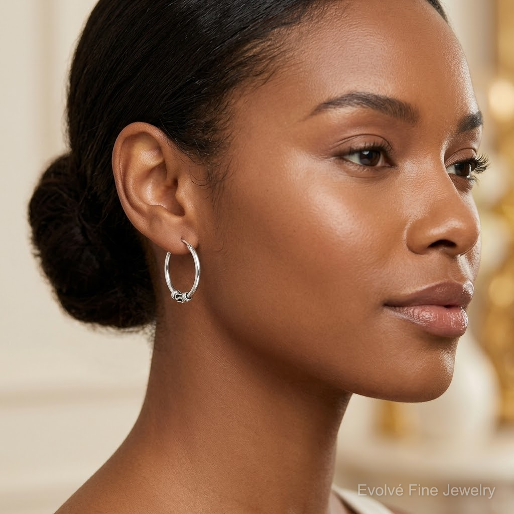 Sterling Silver Antiqued Hoop Earrings - Model Shot