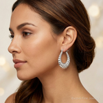 Sterling Silver Rhodium-plated Polished Shrimp Oval Hoop Earrings - Model Shot