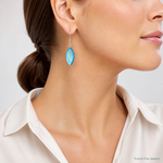 Sterling Silver Polished Blue Mother of Pearl Marquise Dangle Earrings - Model Shot