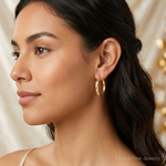 Sterling Silver Gold Flash Plated Patterned 4x25mm Hoop Earrings - Model Shot
