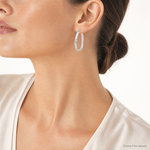 Sterling Silver Rhodium-plated 4mm Textured Hoop Earrings - Model Shot
