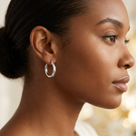 Sterling Silver Rhodium-plated Textured 20mm Hoop Earrings - Model Shot