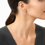 Sterling Silver Rhodium-plated CZ Hinged Hoop Earrings - Model Shot