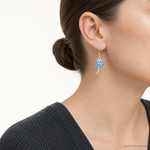 Sterling Silver Rhod-pltd Created Blue Opal Inlay Palm Tree Dangle Earrings - Model Shot