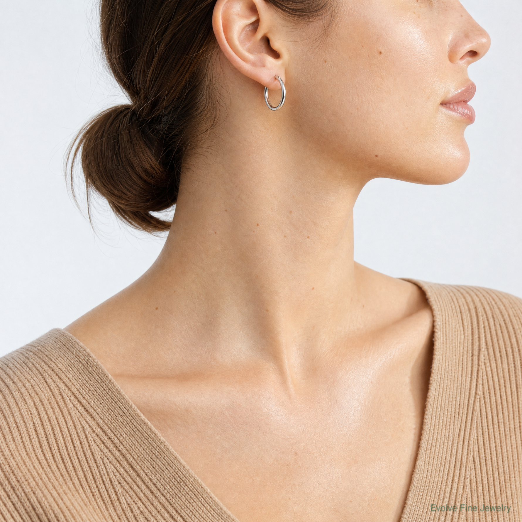 Sterling Silver Rhodium-plated 2mm Round Hoop Earrings - Model Shot