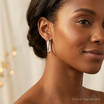 Sterling Silver Rhodium-plated Beveled Edge 4mm Oval Hoop Earrings - Model Shot