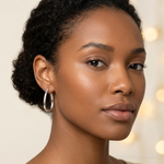 Sterling Silver Rhod-plated Square Tube 4mm Teardrop Hoop Earrings - Model Shot