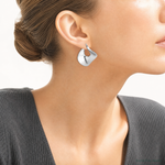 Sterling Silver Rhodium-plated Wide Twisted Hollow Hoop Earrings - Model Shot
