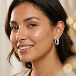 Sterling Silver RH-plated Polished Tapered Hollow Round Hoop Earrings - Model Shot