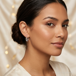 Sterling Silver Rhodium-plated Textured Hollow Hoop Earrings - Model Shot