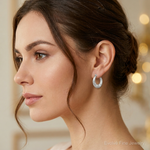 Sterling Silver Rhodium Plated Diamond Cut Hoop Earrings - Model Shot