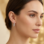 Sterling Silver Rhodium Plated Hoop Earrings - Model Shot