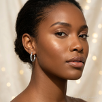 Sterling Silver Rhodium Plated Hollow Hoop Earrings - Model Shot