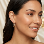 Sterling Silver Rhod-plated Yellow/Rose Vermeil 1.5mm Triple Hoop Earrings - Model Shot