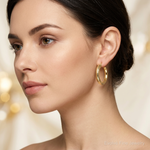 Sterling Silver Gold-plated Diamond-cut 5x25mm Hoop Earrings - Model Shot