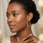 Sterling Silver Gold-plated 3x30mm Diamond-cut Twisted Hoop Earrings - Model Shot