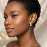 Sterling Silver Rhodium Polished Hinged Hoop Earrings - Model Shot