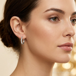Sterling Silver Rhodium Polished Hinged Hoop Earrings - Model Shot