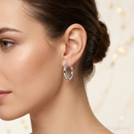 Sterling Silver Rhodium-plated Polished Hollow Hinged Hoop Earrings - Model Shot