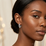 Sterling Silver Rhodium Polished Hinged Hoop Earrings - Model Shot