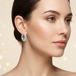 Sterling Silver Rhodium Polished Diamond Cut Hoop Earrings - Model Shot