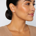 Sterling Silver Rhodium Plated 7mm Diamond Cut Post Earrings - Model Shot
