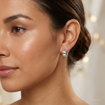 Sterling Silver Rhodium-plated Hinged Hoop Earrings - Model Shot