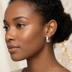 Sterling Silver Polished Omega Back J-Hoop Earrings - Model Shot