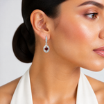 Sterling Silver Rhodium-plated Garnet and Diamond Dangle Earrings - Model Shot