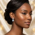 Sterling Silver Rhodium Plated Dia. Aquamarine Round Post Earrings - Model Shot