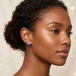 Sterling Silver Rhodium Plated Diamond & Sapphire Oval Post Earrings - Model Shot