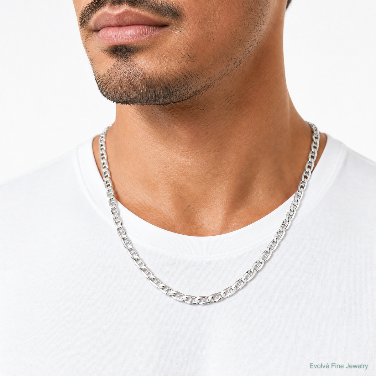 Sterling Silver Rhodium-plated 5.7mm D/C Flat Anchor Curb Chain - Model Shot