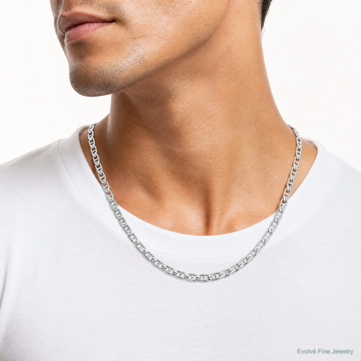 Sterling Silver Rhodium-plated 6.5mm D/C Flat Anchor Curb Chain - Model Shot