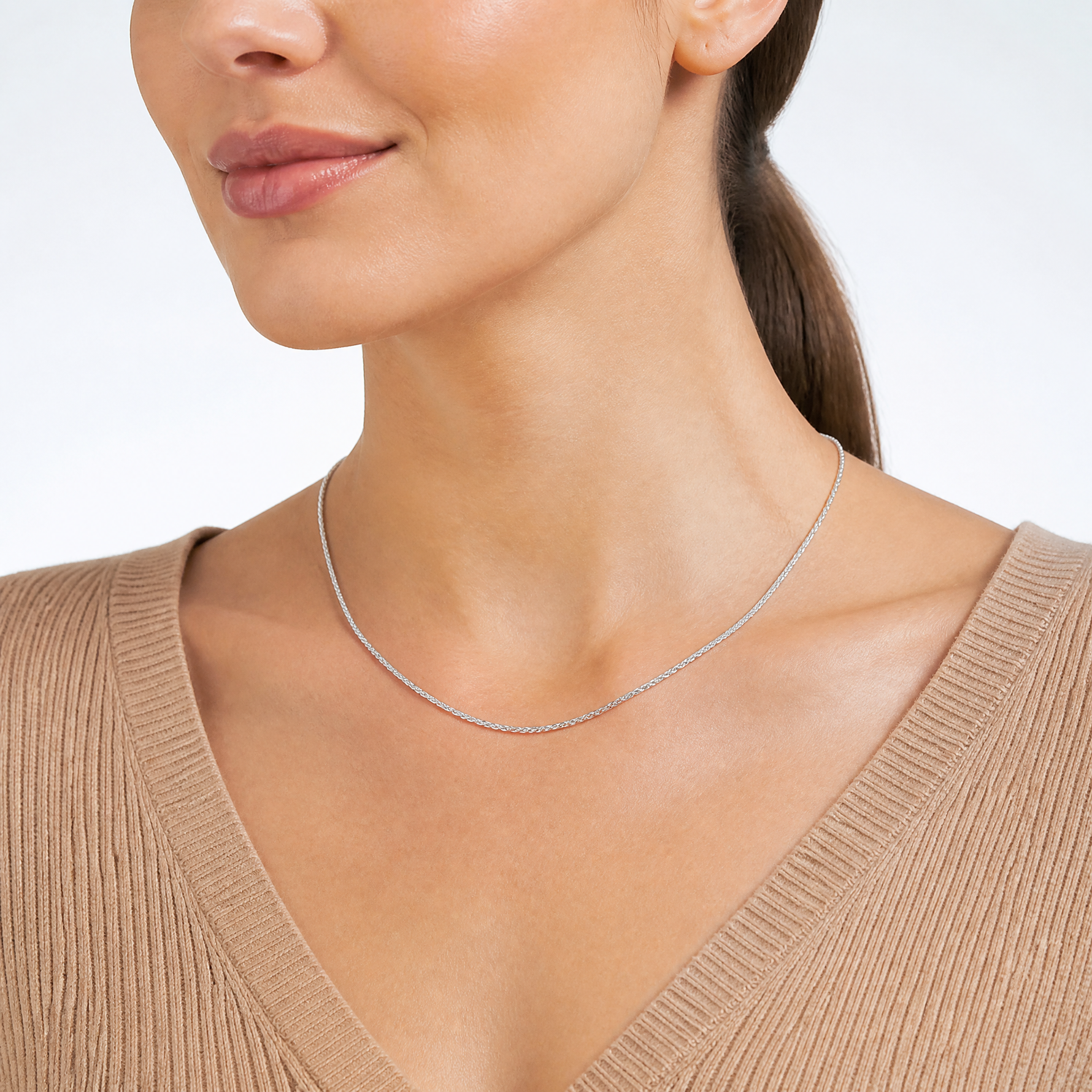 Sterling Silver 2.25mm Flat Rope Chain - Model Shot