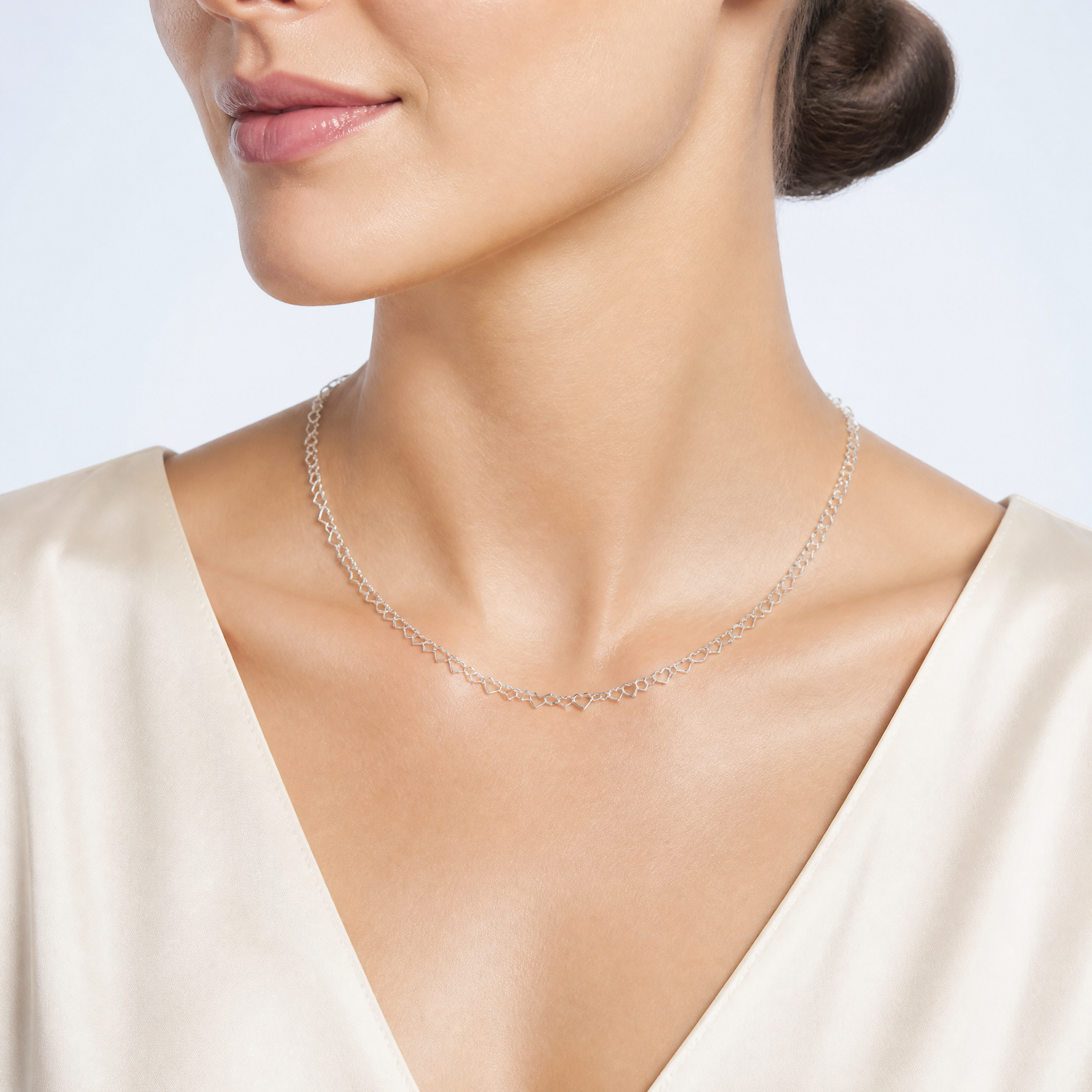 Sterling Silver 3.5mm Fancy Heart Link Chain - Model Shot