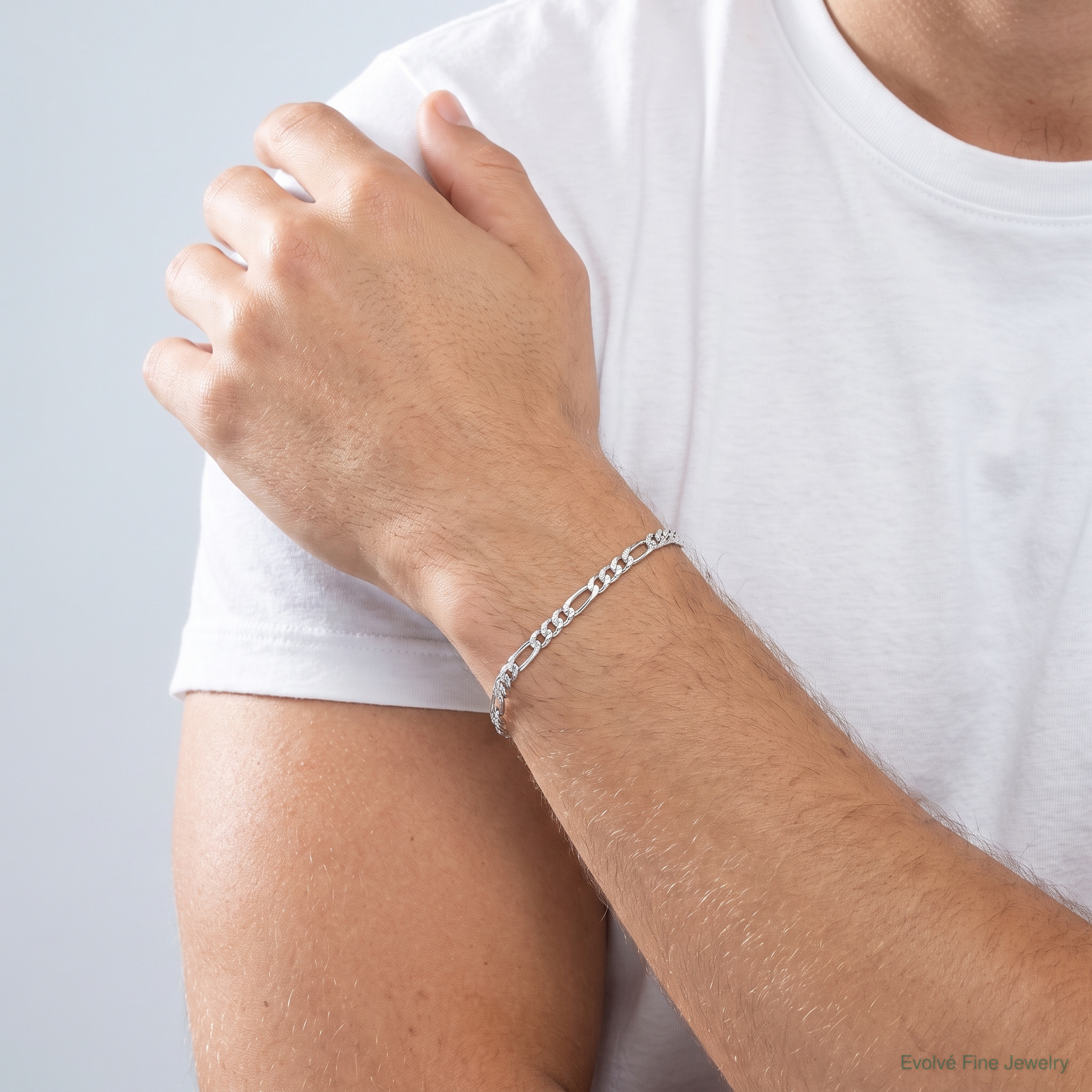 Sterling Silver Rhodium-plated 3mm Pavé Flat Figaro Chain - Model Shot