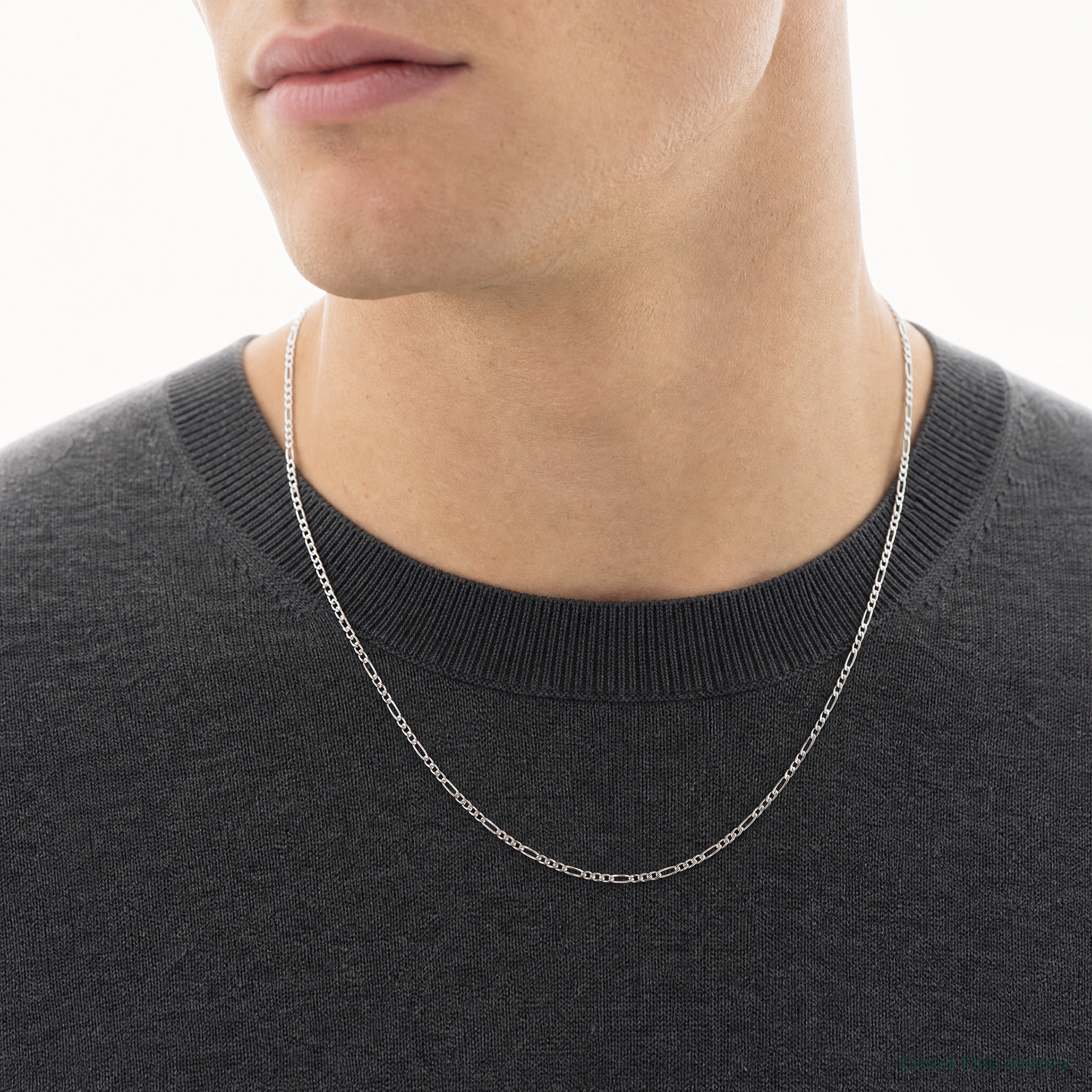 Sterling Silver 1.2mm Figaro Chain - Model Shot