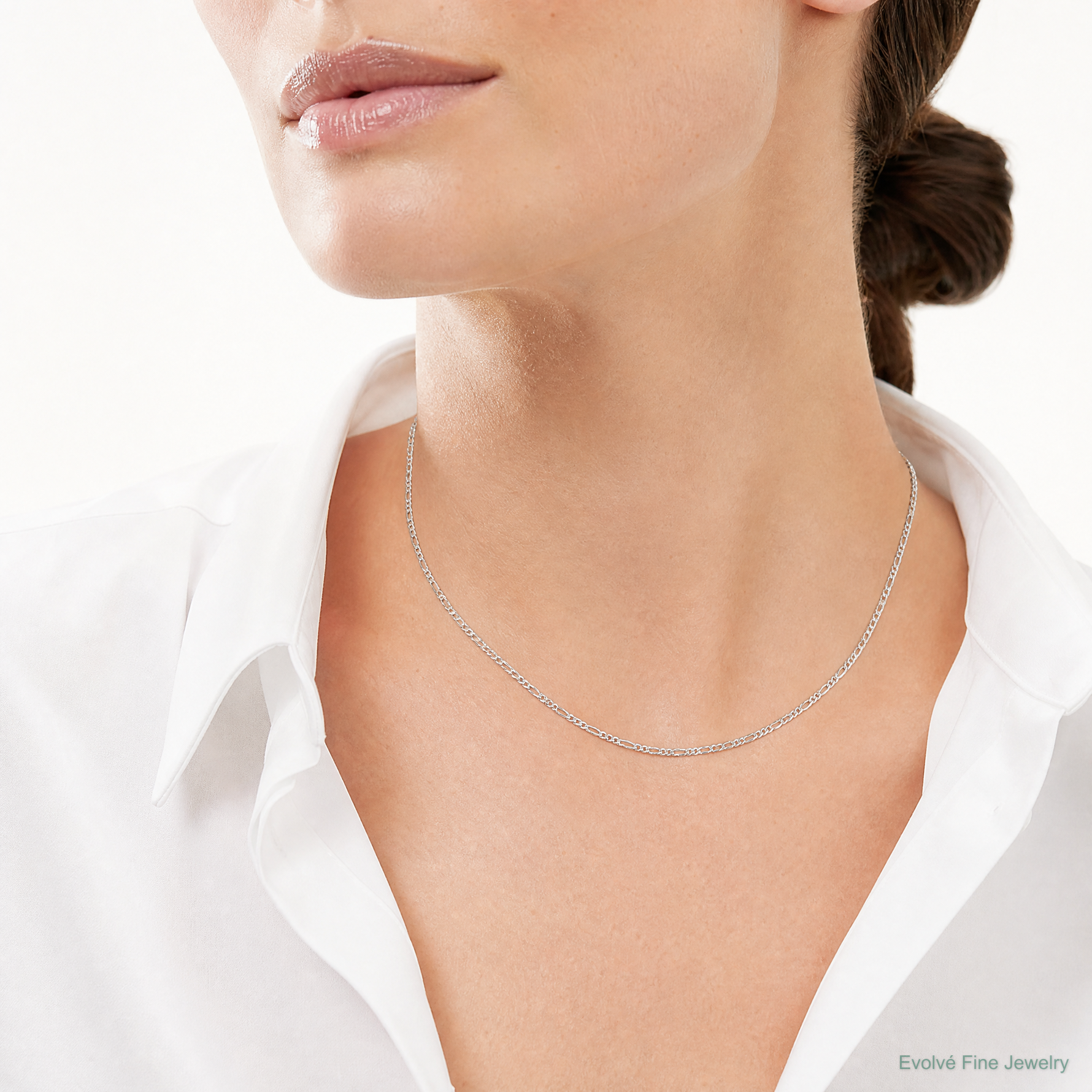 Sterling Silver 1.4mm Figaro Chain - Model Shot