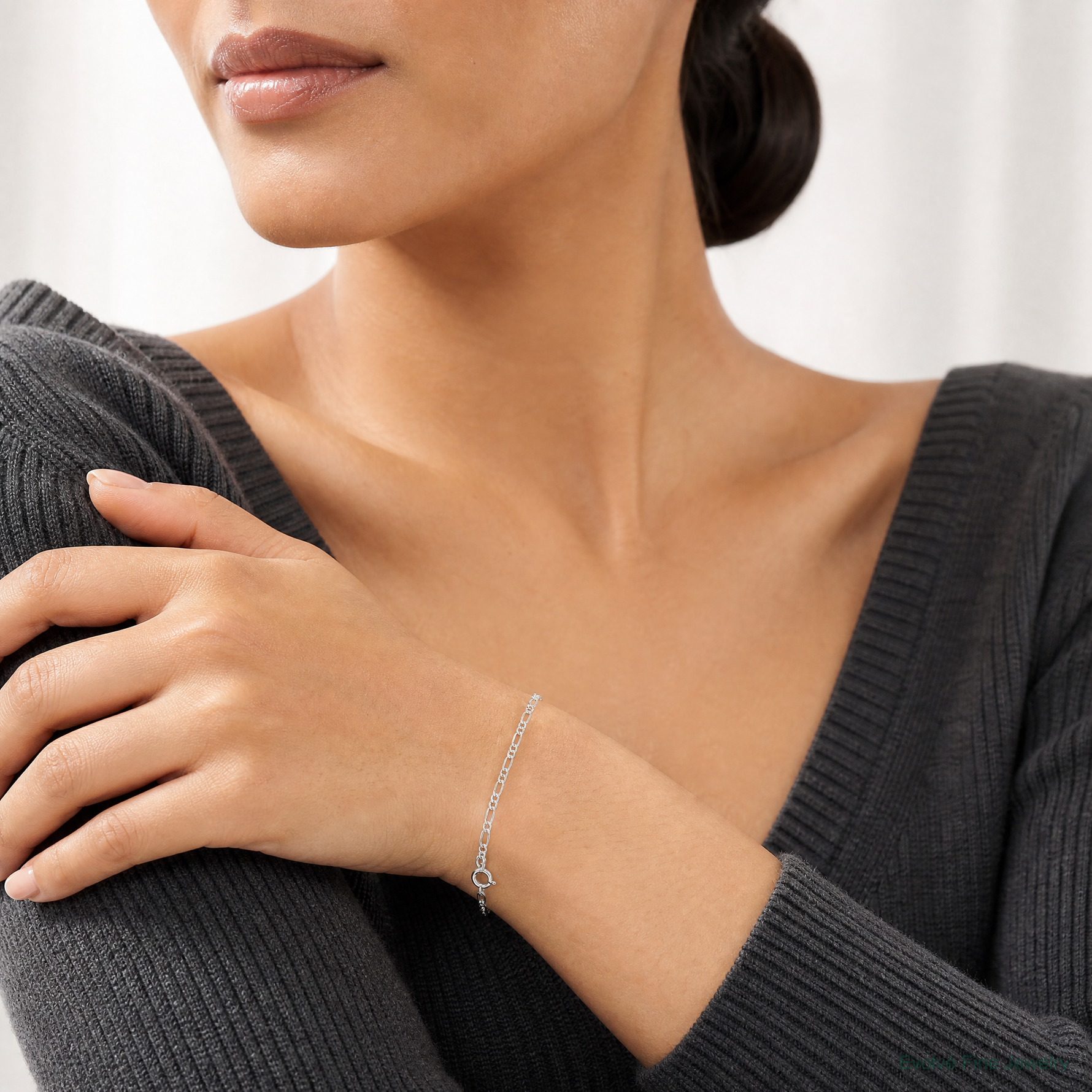 Sterling Silver 1.75mm Figaro Chain - Model Shot