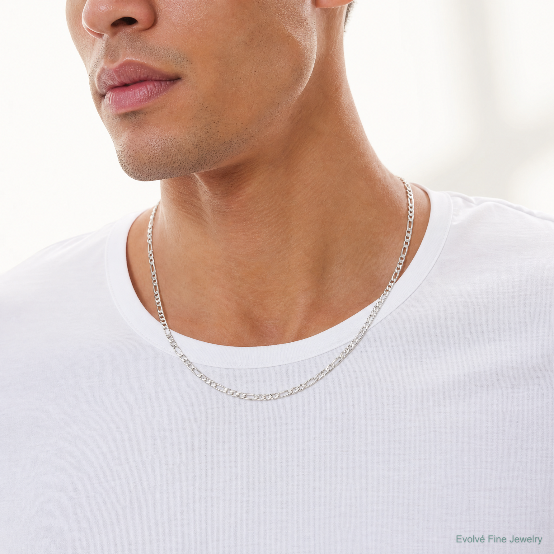 Sterling Silver 2.5mm Figaro Chain - Model Shot