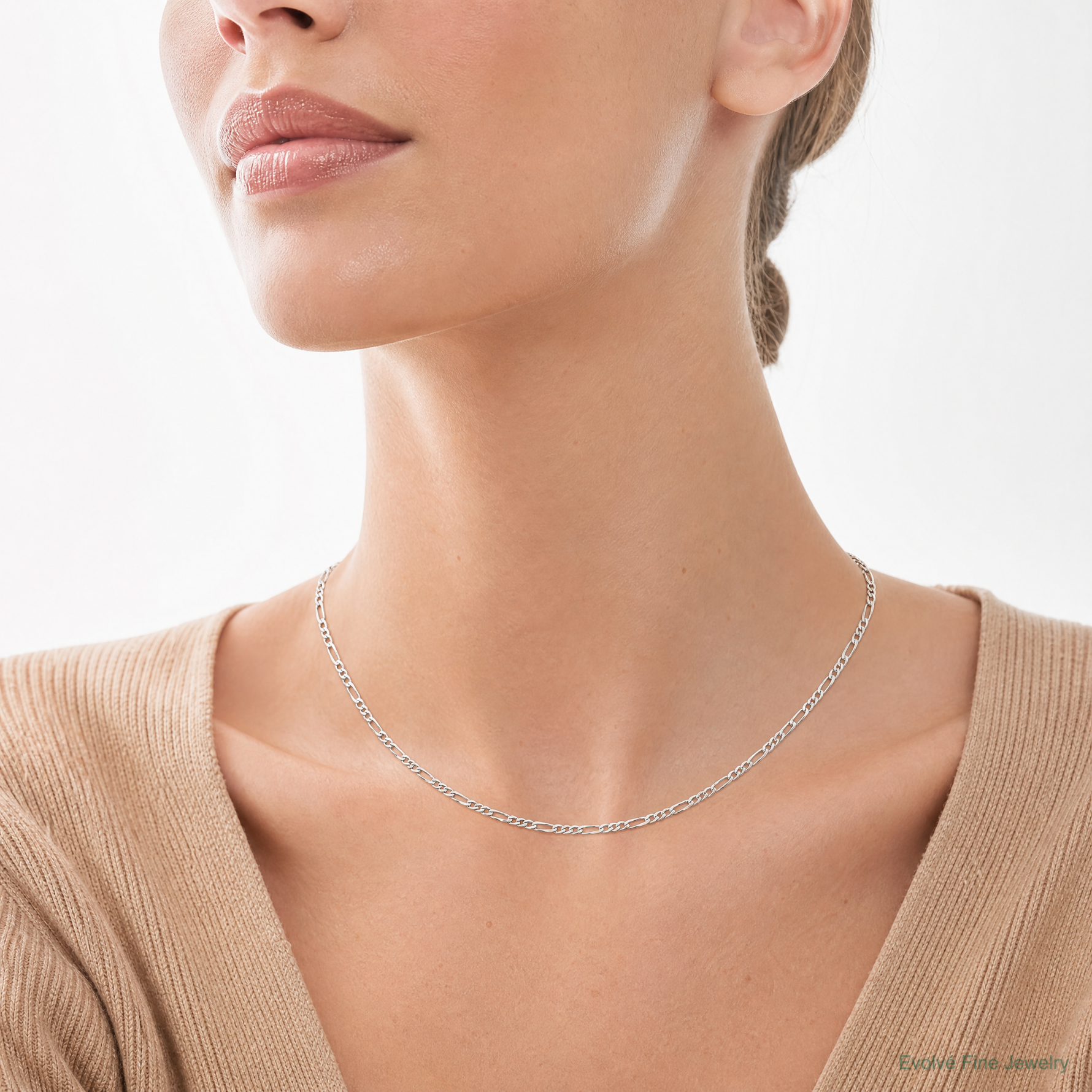 Sterling Silver Rhodium-plated 2.5mm Figaro Chain - Model Shot