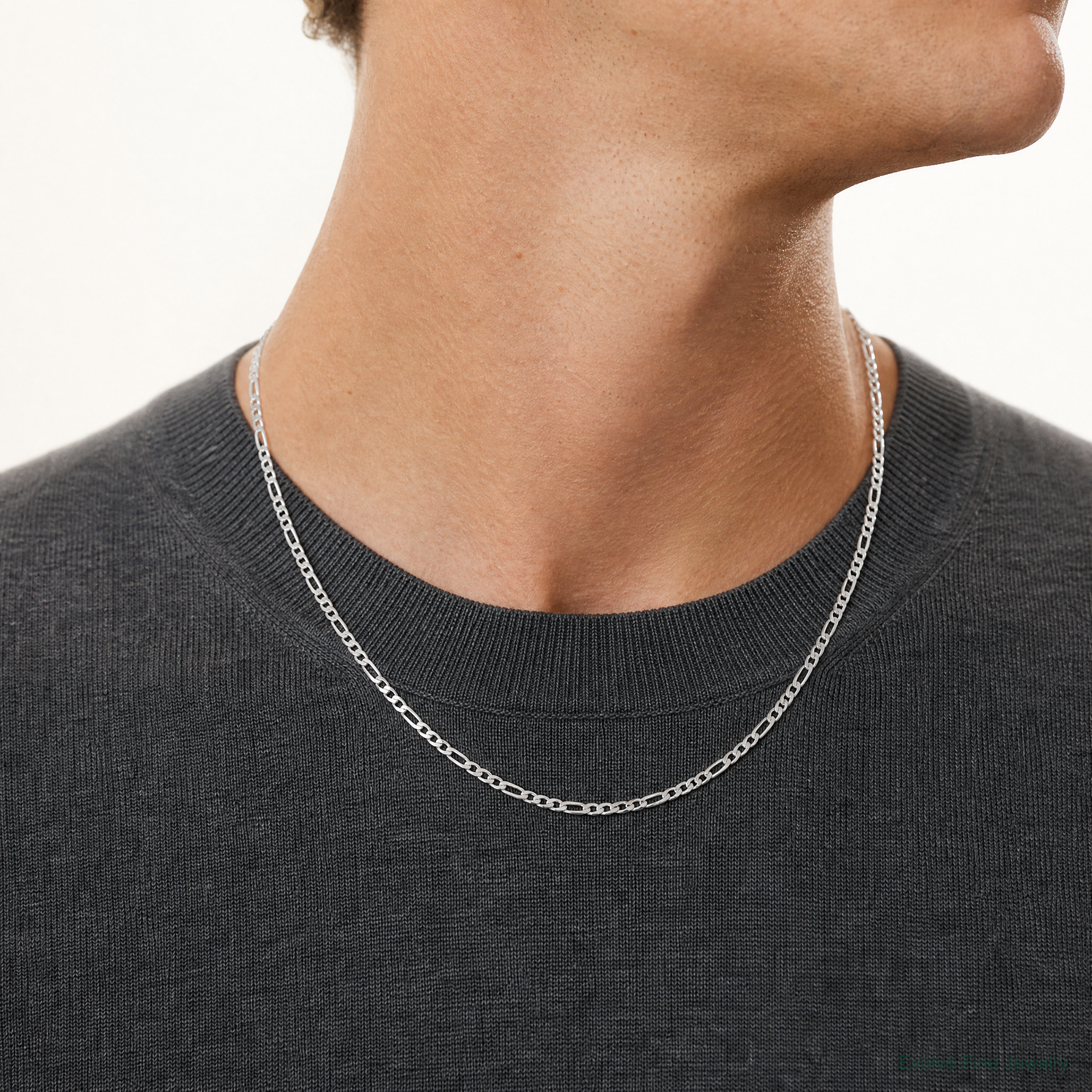 Sterling Silver 2.85mm Figaro Chain - Model Shot