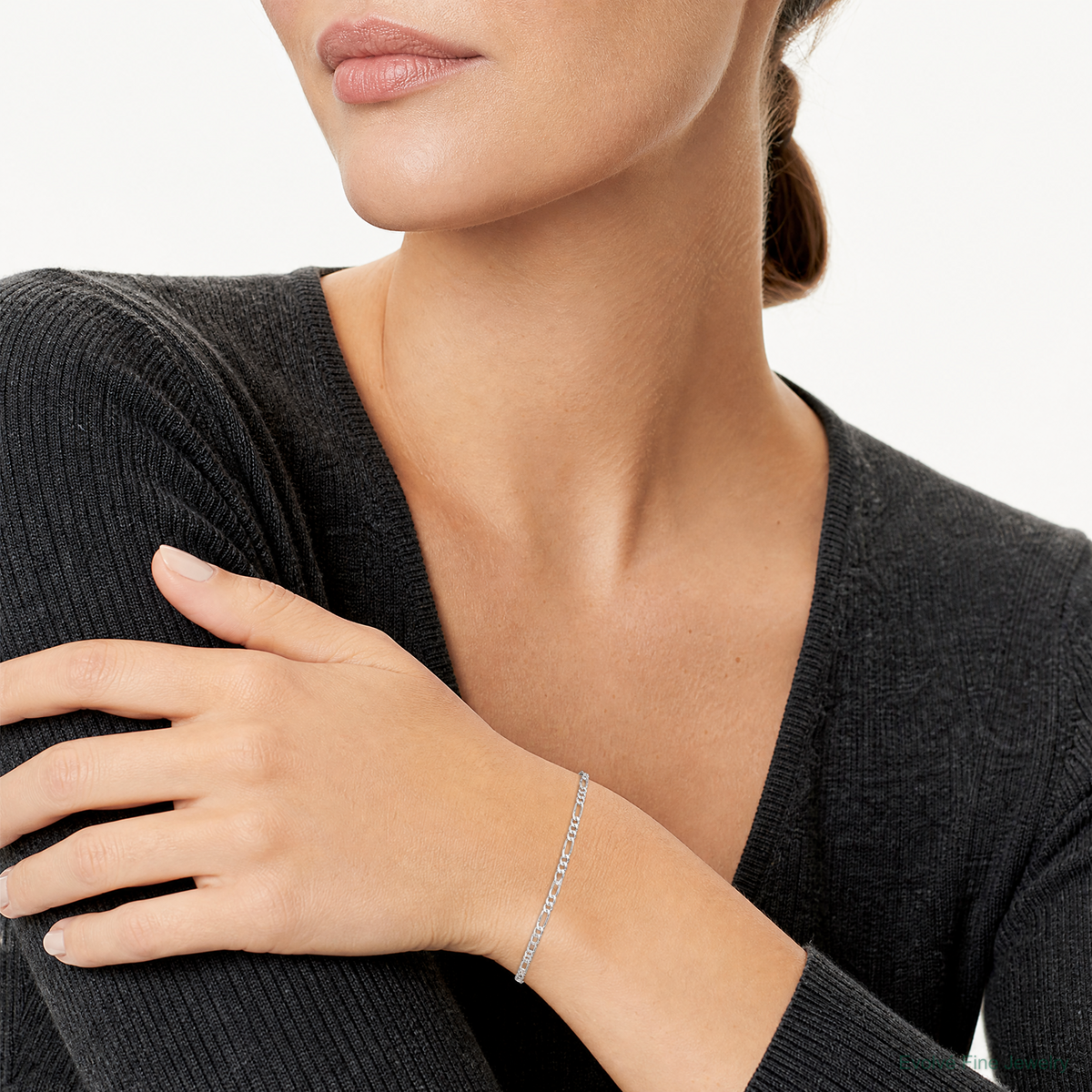 Sterling Silver Rhodium-plated 2.85mm Figaro Chain - Model Shot